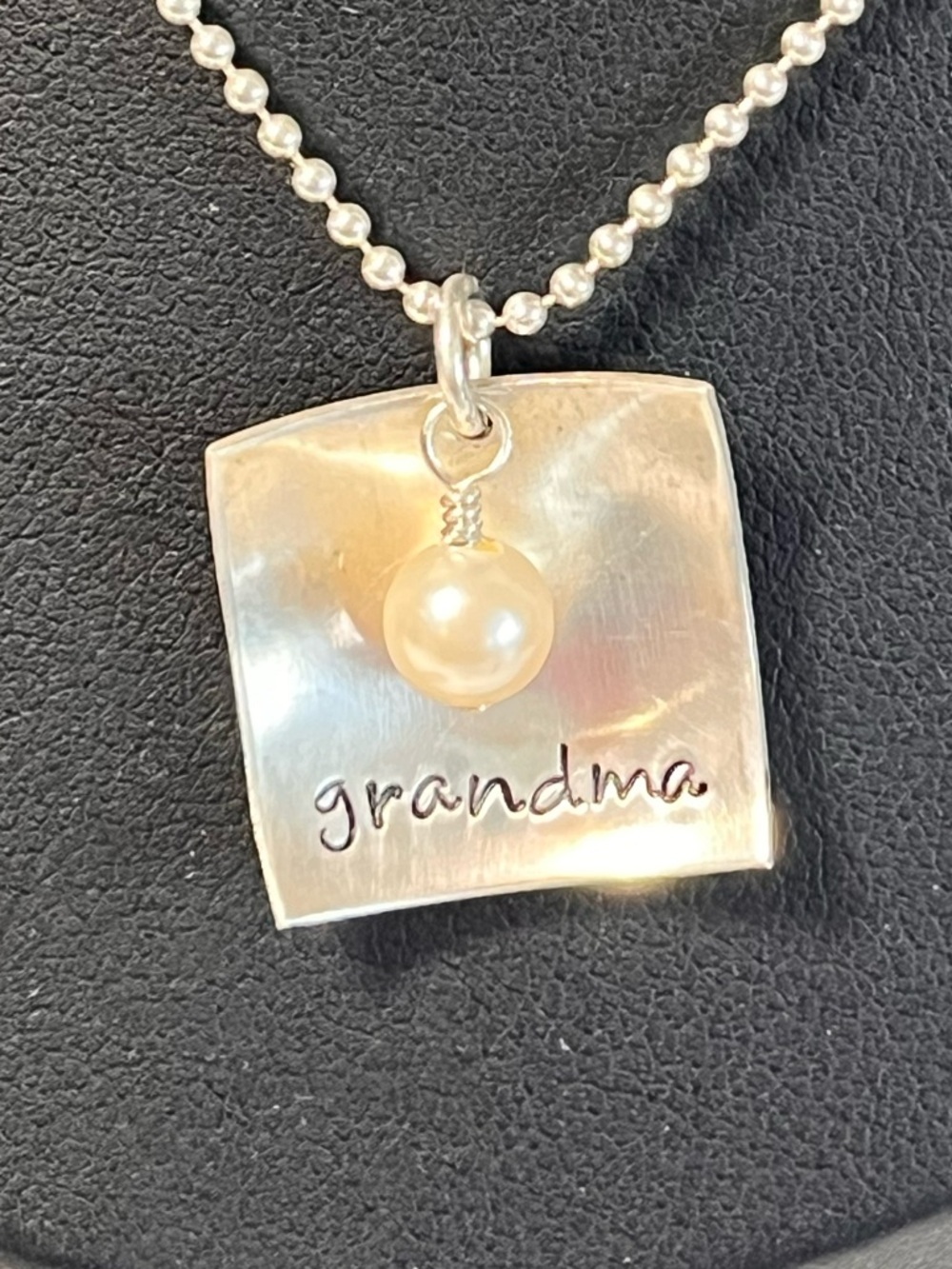 New Sterling Silver 'grandma' Square Pendant Necklace with white pearl